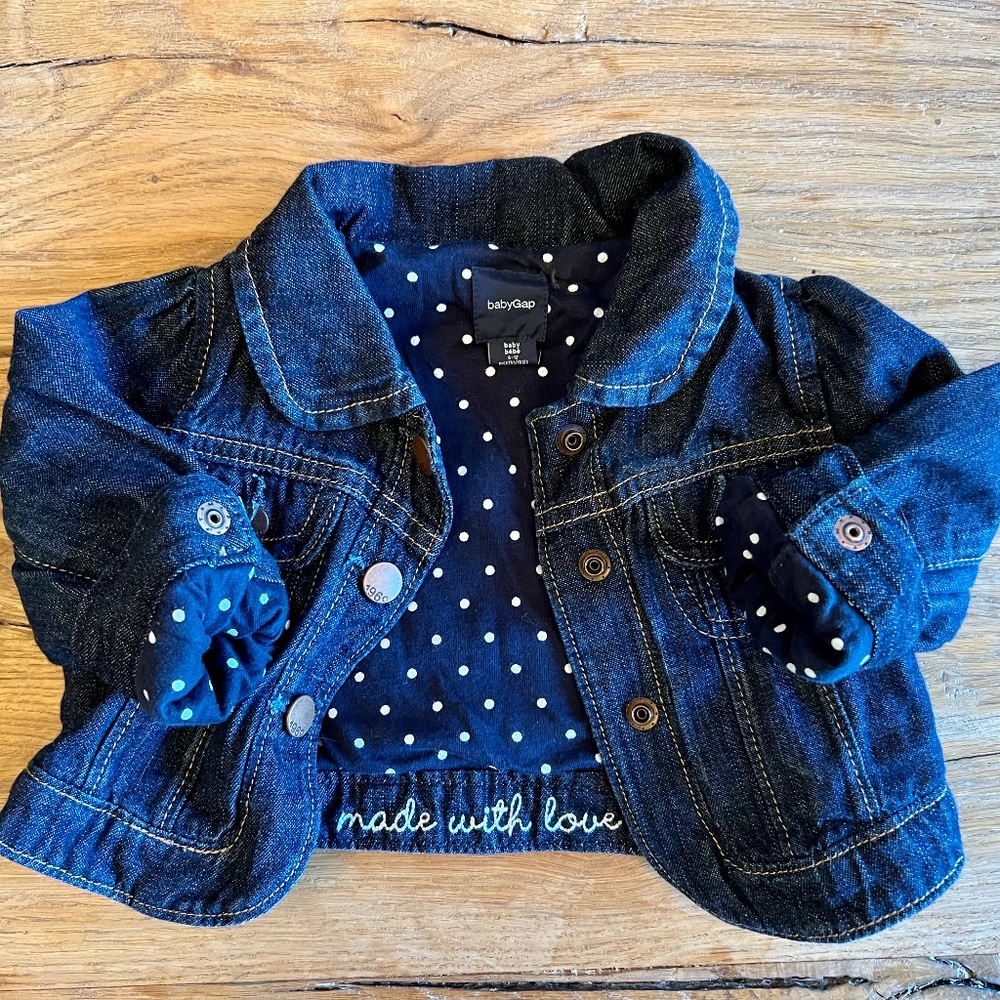 baby GAP. Size 6-12 months. Dark wash denim coat.
